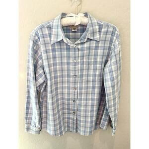 L.L.BEAN | Blue White Plaid Flannel Cotton Button Up Long Sleeve Shirt | Medium